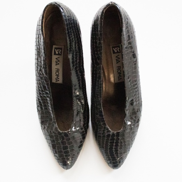 Via Roma | Vintage 80's/90's Leather Closed, Pointed Toe Pump Heels | Size 5.5 - Picture 3 of 10